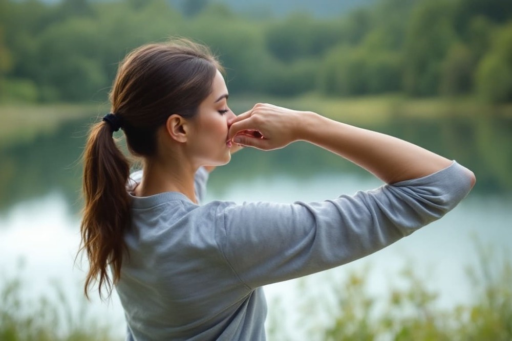 mujer mirando lago relajacion paz naturaleza aire libre