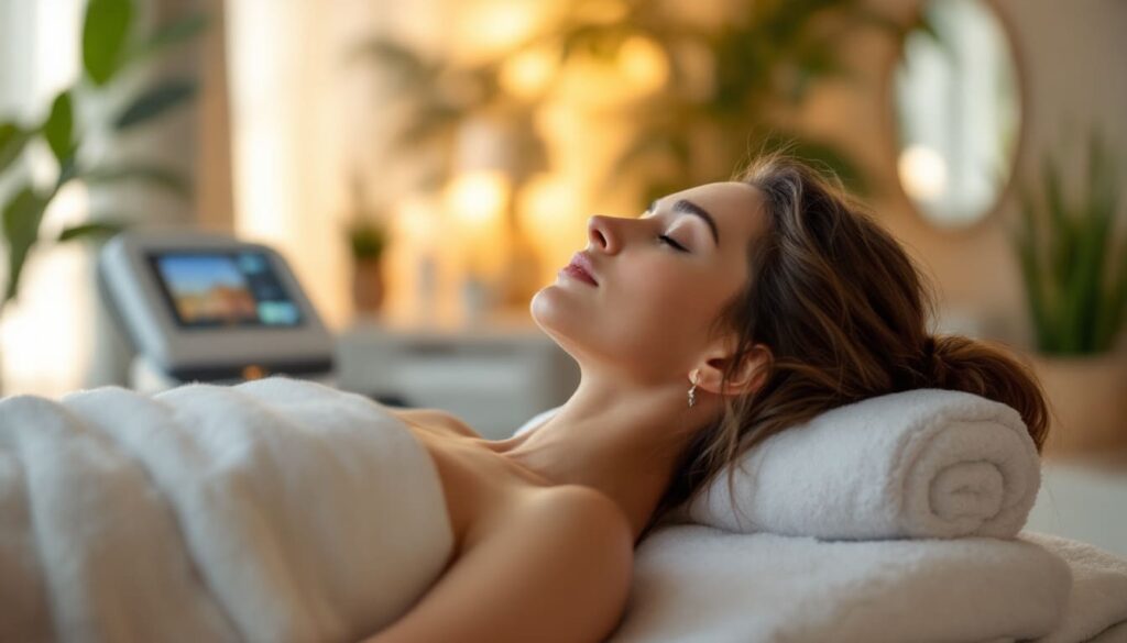 tratamiento radiofrecuencia rostro relajacion estetica mujer